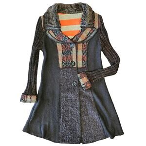 Sioni Sweater Coat Size Medium Cardigan Wool Mohair Brown Boho Cottage Patchwork